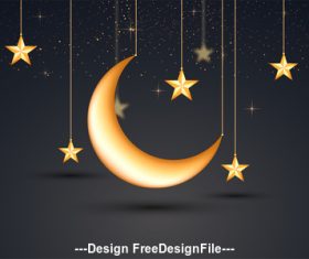 Ramadan festival glittering moon and stars pendant vector