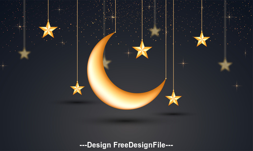 Ramadan festival glittering moon and stars pendant vector