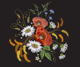 Realistic embroidery flower pattern vector