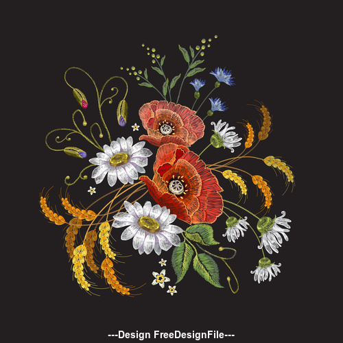 Realistic embroidery flower pattern vector