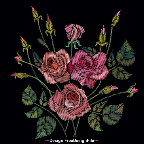 Realistic rose embroidery pattern vector