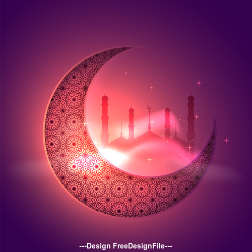 Red background glittering moon ramadan festival vector