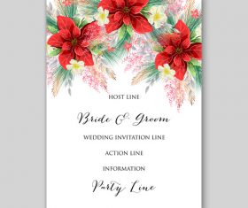Red floral wedding invitation template on white background vector