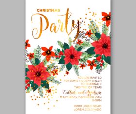 Red floral wedding invitation template vector
