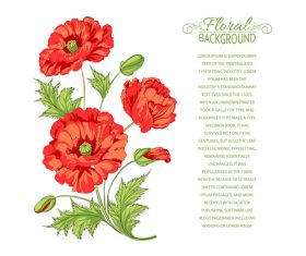Red flower stationery pattern vector