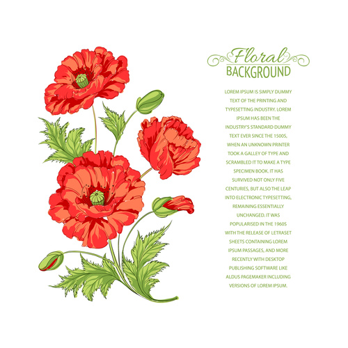 Red flower stationery pattern vector