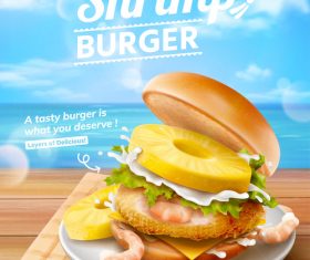 Seafood burger advertising vector