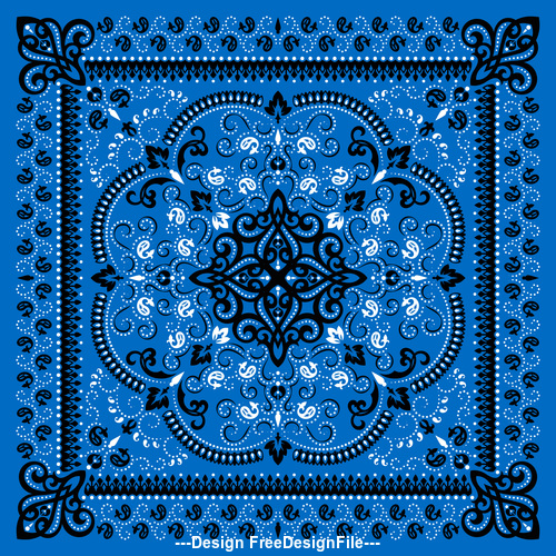 Seamless blue paisley bandana print pattern vector free download