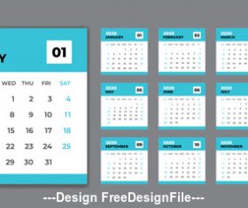 Set desk calendar 2020 template design vector