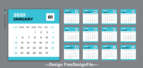Set desk calendar 2020 template design vector