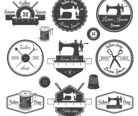 Sewing machine and scissors label vector