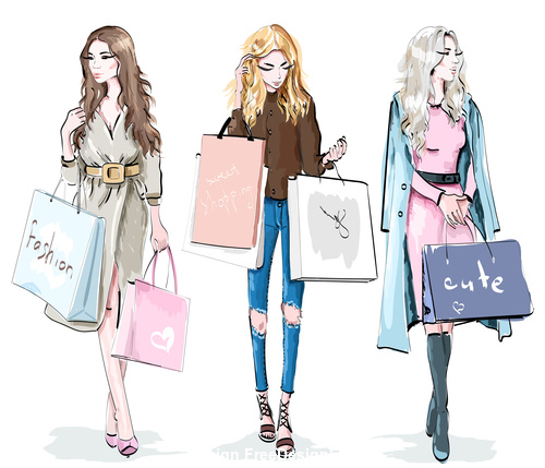 Shopping woman watercolor vector