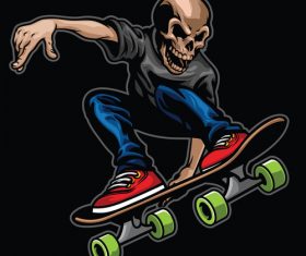 Skull riding skateboard and doing the stunt vector
