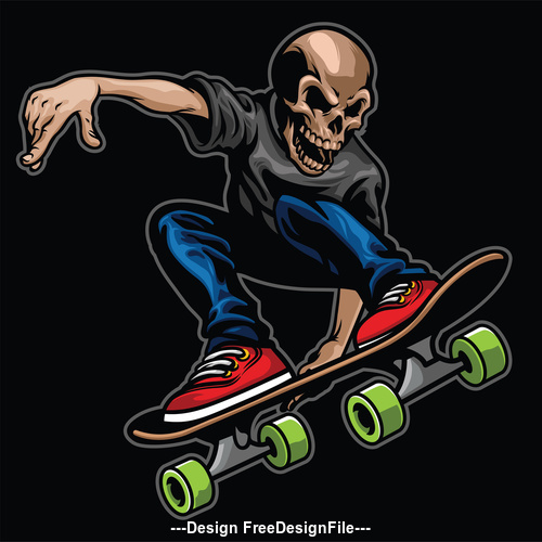 Skull riding skateboard and doing the stunt vector