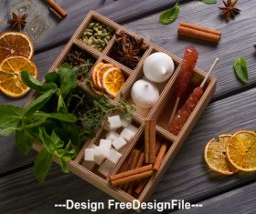 Spices and lemon slices Stock Photo