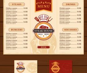 Steak house menu template vector