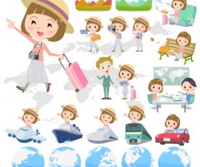 Straight bangs hair pink blouse woman travel vector