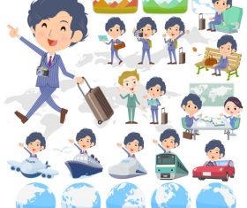Stripe suit perm hair man travel vector