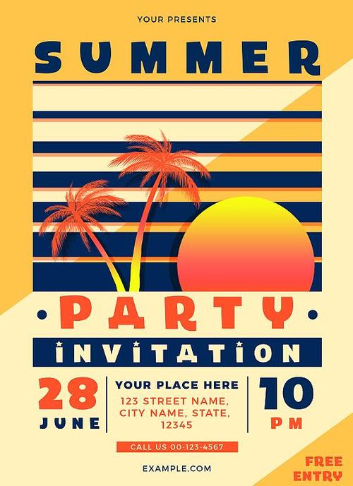 Summer Party Invitation Template Free from freedesignfile.com