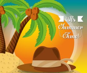 Summer beach coconut tree and hat vector