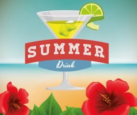 Summer flowers and drinks illustration vector