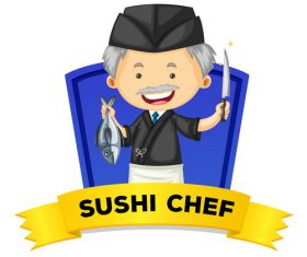 Sushi chef occupation word card vector