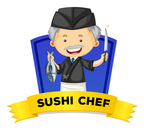 Sushi chef occupation word card vector