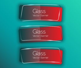 Three red glass banners on blue background vector