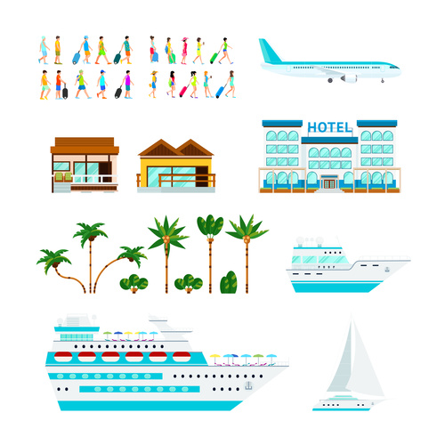 Travel and cruise set vector