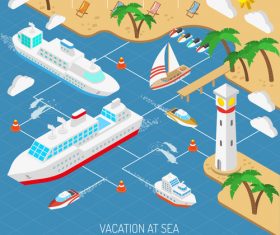 Tropical beach and mega yacht illustration vector