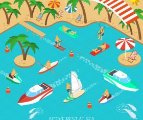 Tropical beach yacht and vacation people illustration vector