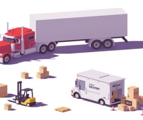 Truck and forklift 3d isometric vector