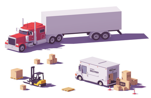 Truck and forklift 3d isometric vector