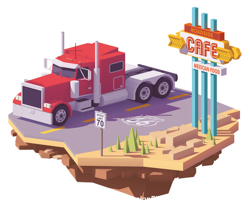 Truck on the road 3d isometric vector
