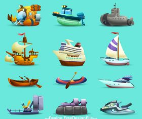 Various cartoon ships illustration vector