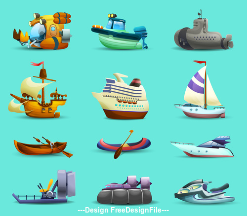 Various cartoon ships illustration vector
