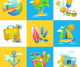Various cartoon tropical beach illustration vector