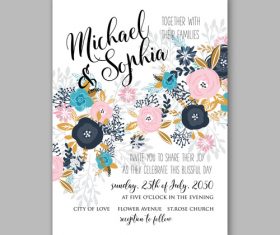 Various floral wedding invitation template on white background vector 02