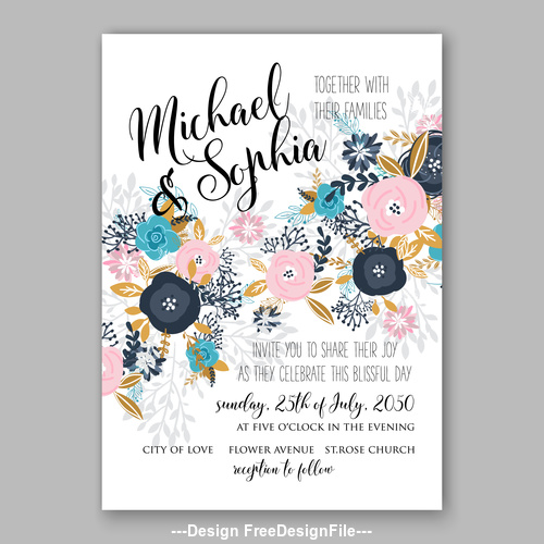 Various floral wedding invitation template on white background vector 02
