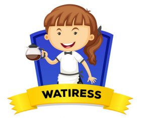 Waitress occupation word card vector