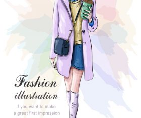 Watercolor fashion girl vector