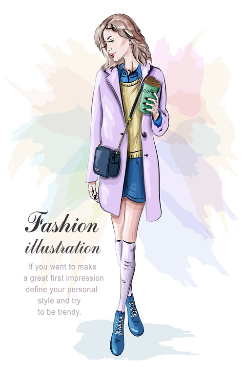 Watercolor fashion girl vector