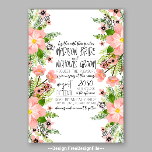 Watercolor floral wedding invitation template vector 01