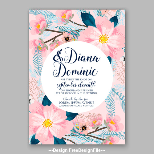 Watercolor floral wedding invitation template vector 02