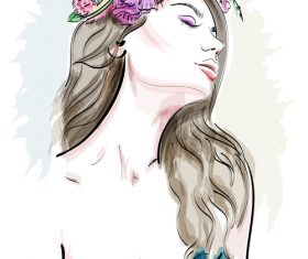 Watercolor head wearing wreath woman vector