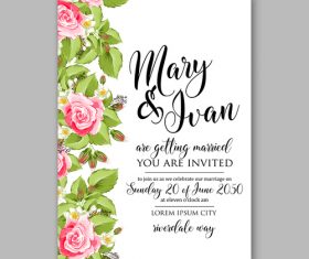 Watercolor rose wedding invitation template vector
