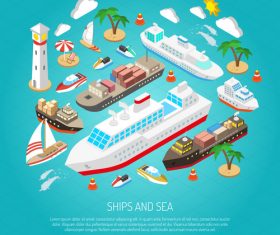 Yacht and large freighter illustration vector