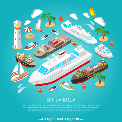 Yacht and large freighter illustration vector