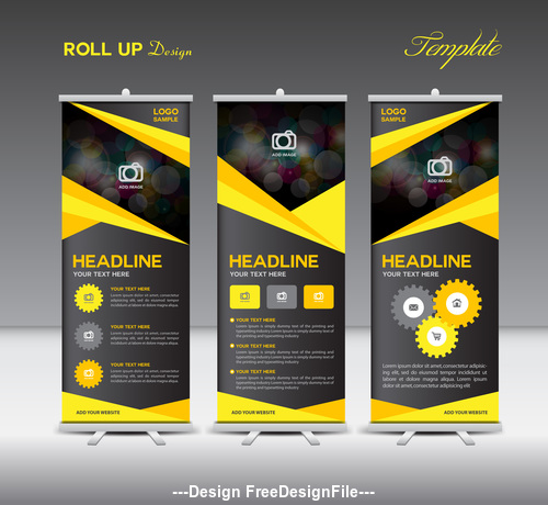 Yellow and black Roll Up Banner template vector