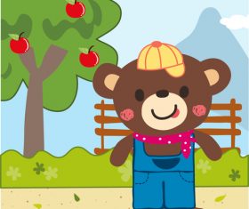 bear in the apple orchard vector